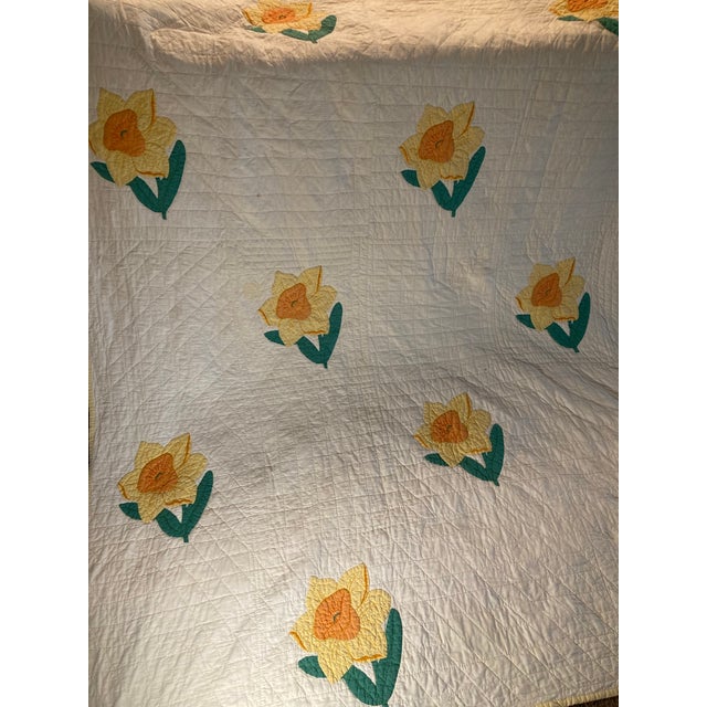 American Daffodil Quilt 1920. Cotton Beautiful Americana Quilt. For Sale - Image 4 of 9