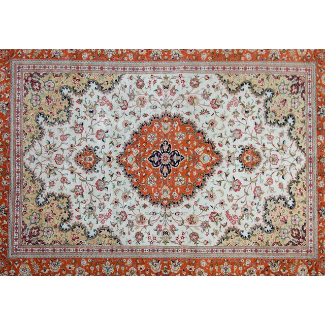 Textile Vintage Persian Silk Qum Rug For Sale - Image 7 of 14