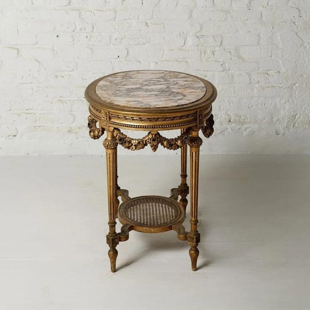 19th Century Belgian Marble & Walnut Accent Table For Sale - Image 4 of 4