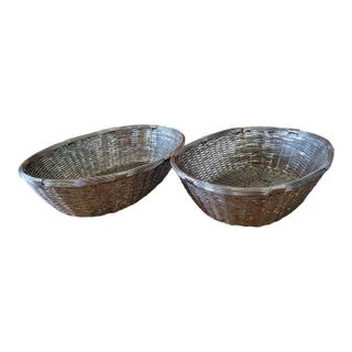 Vintage Woven Metal Basket For Sale