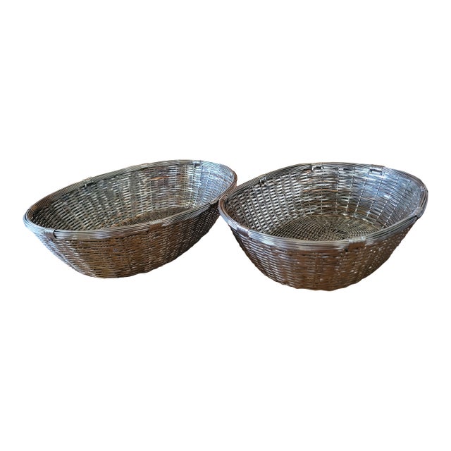 Vintage Woven Metal Basket For Sale
