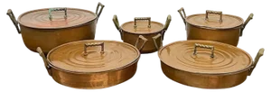 Early 20th Century French Copper Lidded Pots, Set of 5