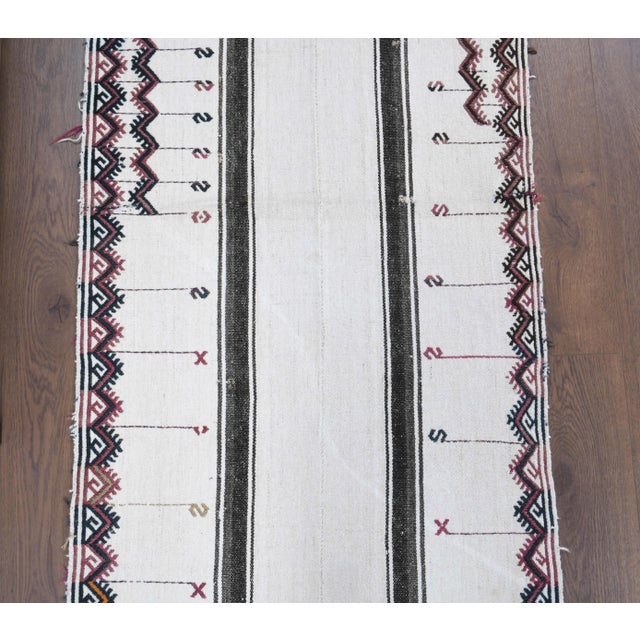 White Vintage Turkish Hand-Knotted Wool Cotton White Kilim Runner Rug For Sale - Image 8 of 9