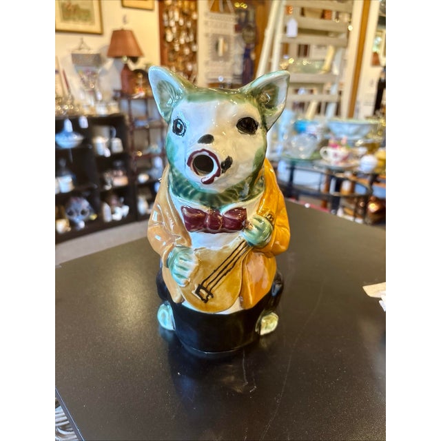 French Antique French Majolica Fox Playing a Mandolin Pitcher For Sale - Image 3 of 6