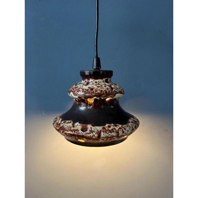 West German Brown and Beige Ceramic Fat Lava Pendant Lamp For Sale - Image 4 of 11