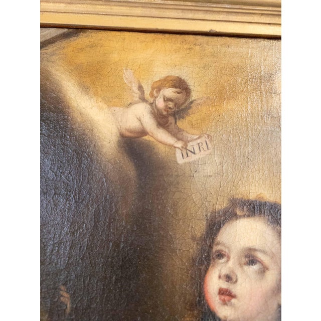 17/18th C. Spanish School Painting of Boy With Passion Attributes, Follower of Bartolomeo Esteban Murillo For Sale - Image 15 of 18