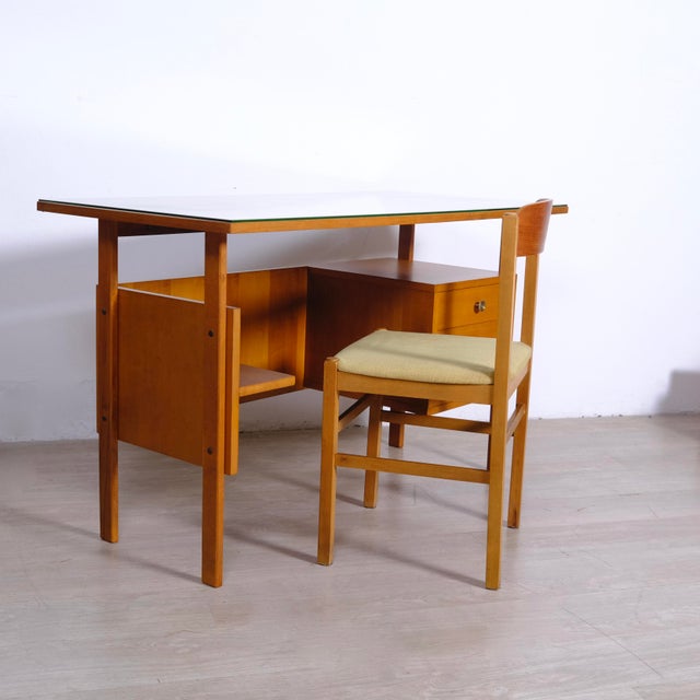 Wood Mid-Century Modern Italian Desk and Chair Set, 1950s, Set of 2 For Sale - Image 7 of 18