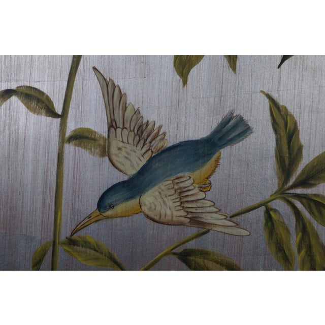 3 Chinoiserie Gold Silver Metallic Tropical Bird Crane Leaf Vine Hanging Panels 63" For Sale - Image 14 of 17