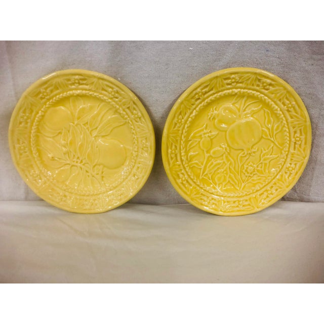 Shabby Chic Yellow Bordallo Pinherio Salad Plates - a Pair For Sale - Image 3 of 6