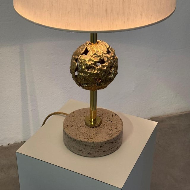 Metal Sculptural Travertine Table Lamp attributed to Angelo Brotto for Esperia, Italy, 1970s For Sale - Image 7 of 16