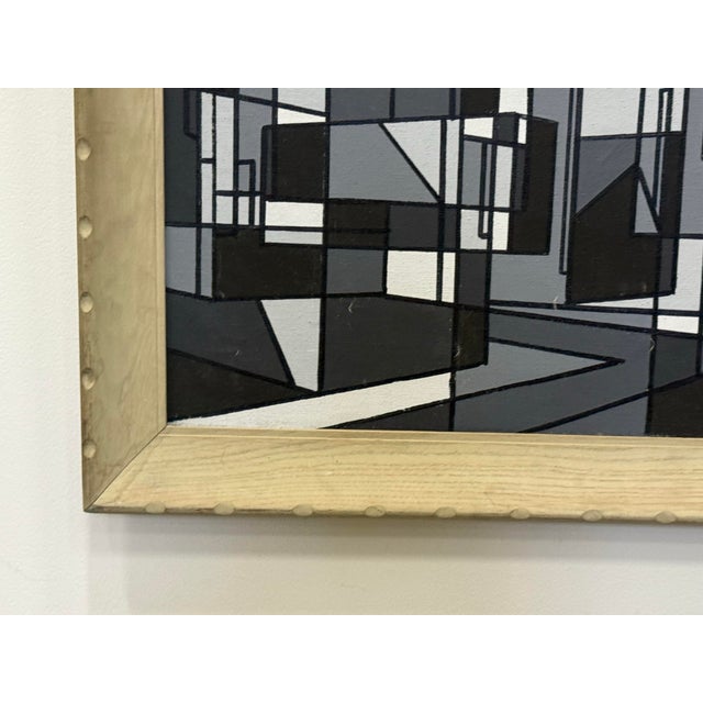 Vintage Cubist Painting Cityscape For Sale In Miami - Image 6 of 7