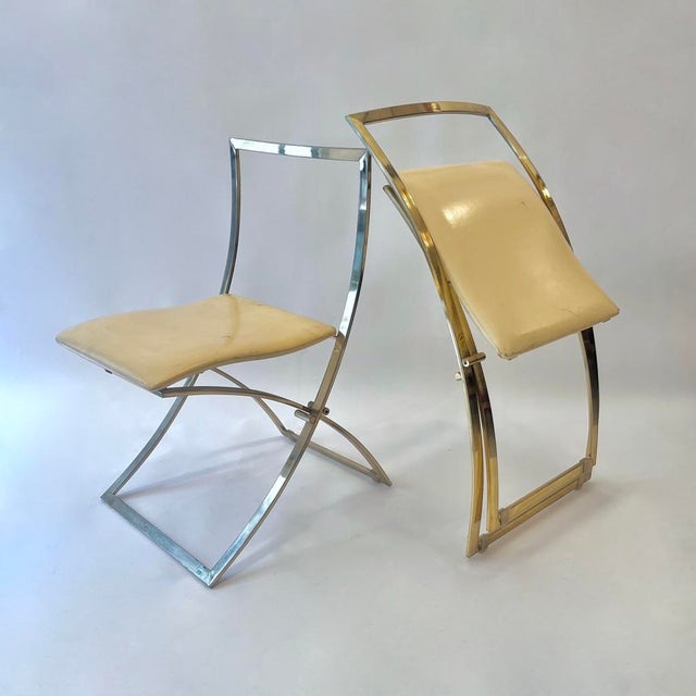 Metal Vintage Luisa Folding Chairs in Leather and Brass by Marcello Cuneo for Mobel Italia, 1970, Set of 6 For Sale - Image 7 of 18