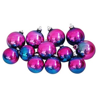 1960s Ombre Christmas Ball Ornaments - Set of 12 For Sale