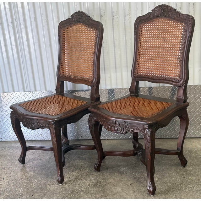 French Early 20th Century Louis XV Hand Caned Chairs - Set of 2 For Sale - Image 3 of 12