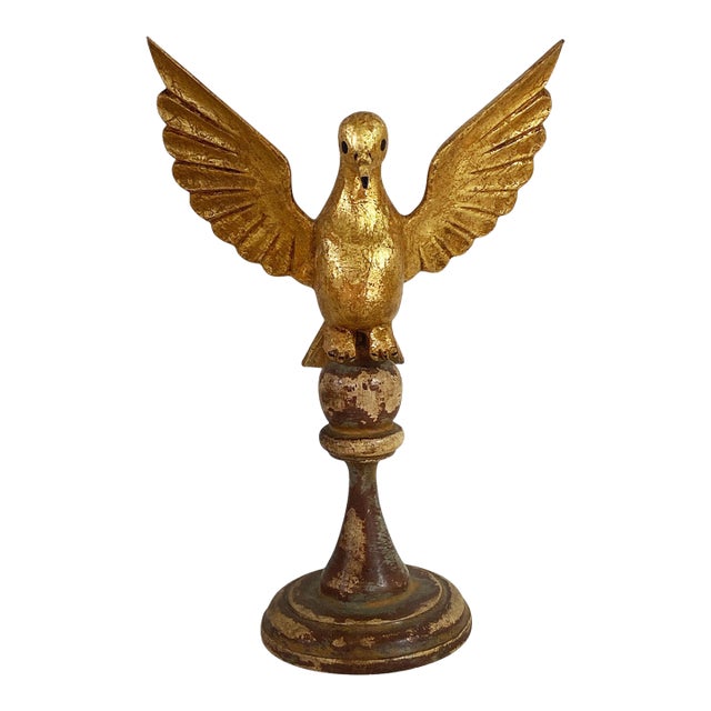 Vintage European Carved Wood Dove the Holy Spirit Sculpture on Finial 10.75" H For Sale