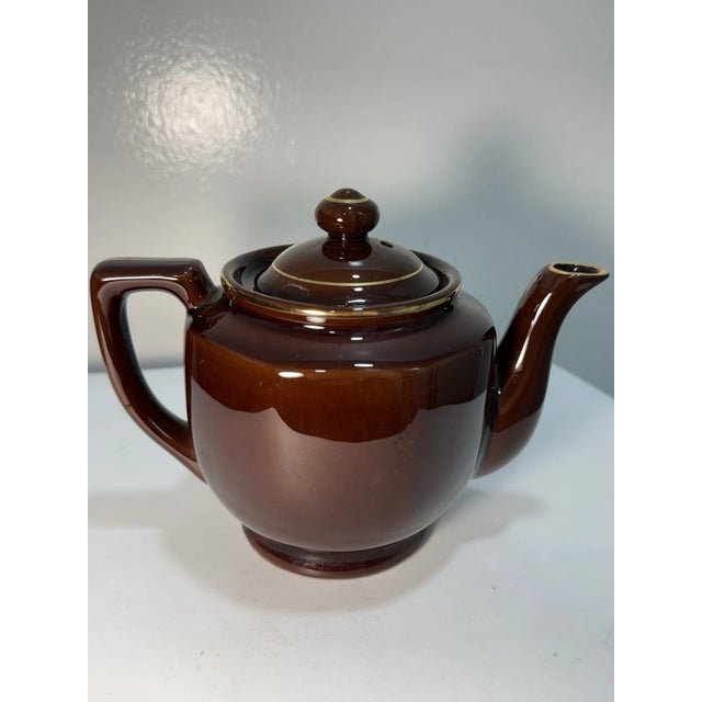 Vintage 1960s Brown Ceramic Teapot Gold Floral Design Lidded Mid Century Tea Pot For Sale - Image 4 of 15