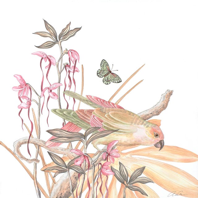 "A Little Bird Told Me" Tropical Chinoiserie by Allison Cosmos For Sale