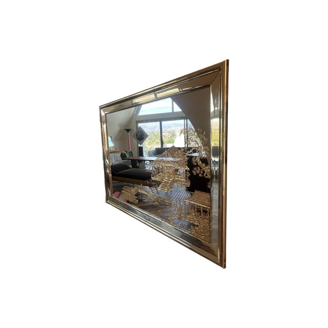 Vintage Mid Century Modern 1980s Hollywood Regency Asian Eglomise Asian Motif Gold Gilding Wall Mirror For Sale - Image 9 of 10