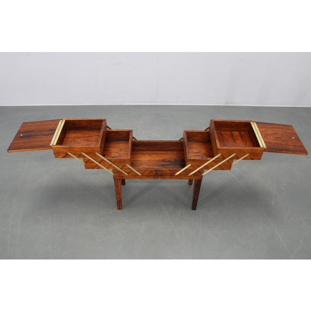 Mid-Century Danish Unfolding Sewing Box in Wood and Brass, 1960s For Sale - Image 6 of 16