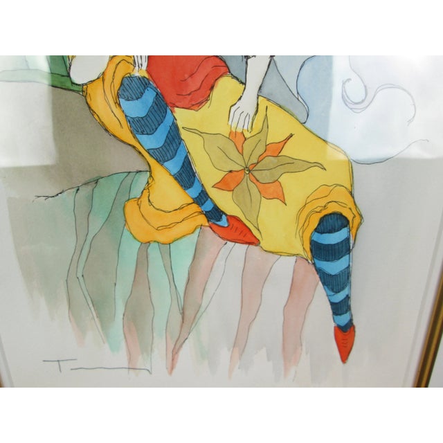 Itzchak Tarkay Watercolor Painting "Vintage Fashion" Signed Framed For Sale - Image 6 of 9