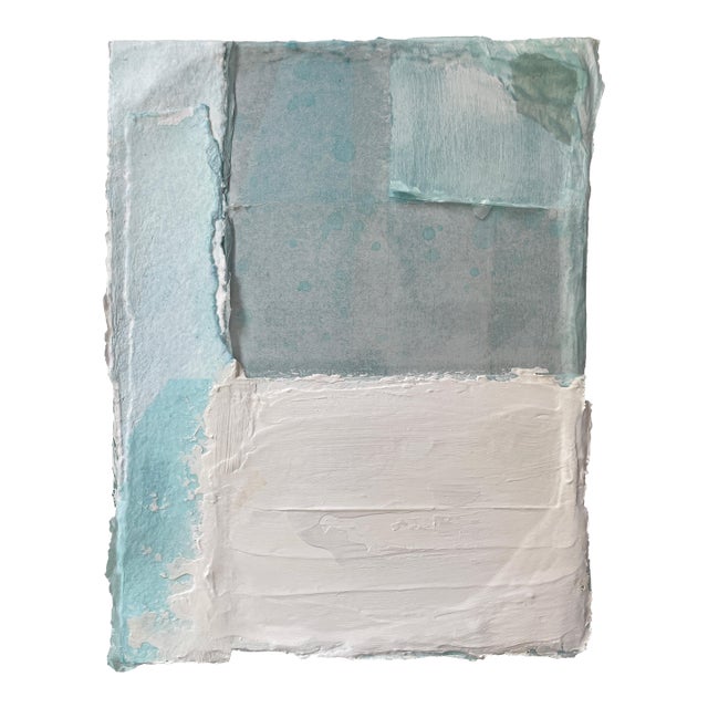 Soft Ethereal Blue and Gray Textured Mini Painting by Covet Studio For Sale