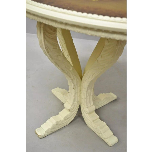 Wood Vintage Hollywood Regency Gold Leaf Glass Kidney Bean Shaped Side Tables - Pair For Sale - Image 7 of 15