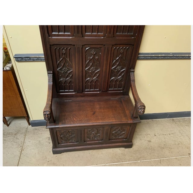 Antique Neo-Gothic Chest Bench, 1880 For Sale - Image 4 of 9