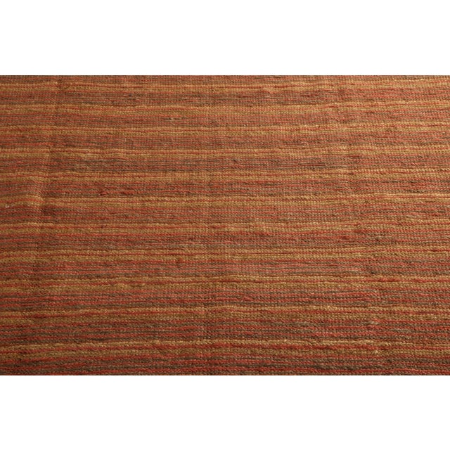 Contemporary Rug & Kilim's Contemporary Flat-Weave Striped Orange Brown Square For Sale - Image 3 of 6