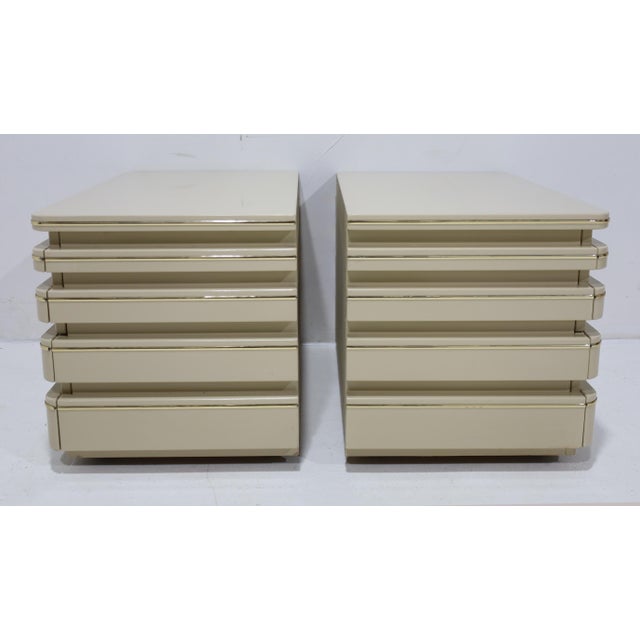 1970s Pair of Roger Rougier Nightstands in Lacquer With Gold Trim For Sale - Image 5 of 9