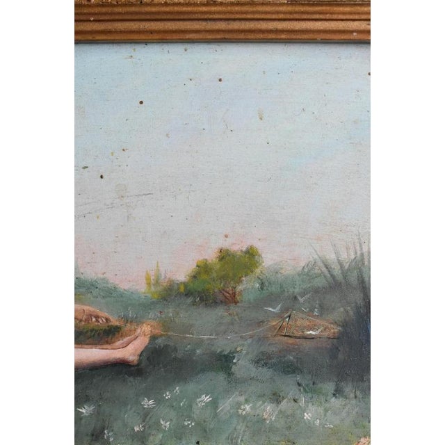 Nude bather symbolist painting, 1900s. Height: 27 cm - 10.63 in Length: 21 cm - 8.27 in Width: 2 cm - 0.79 in