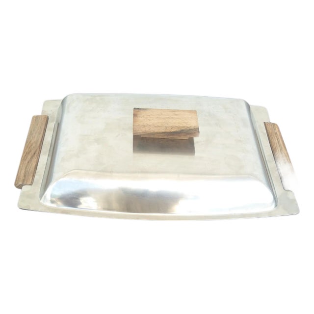 Mid 20th Century Cultura Stainless Steel And Teak Platter With Lid For Sale