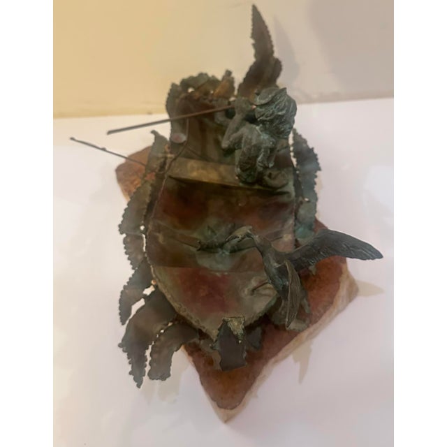 1970s Boy Fishing Figural Sculpture on Stone Base For Sale - Image 10 of 12
