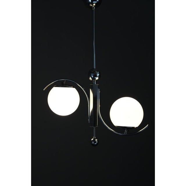 Vintage Art Deco Chrome Pendant Light with Opaline Glass, 1930s For Sale - Image 13 of 14