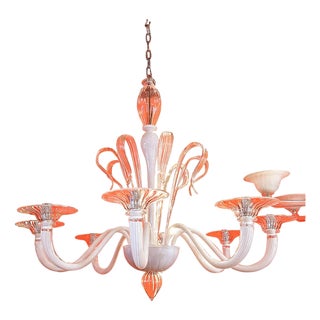 White Chandelier with Transparent Leaves in Murano Glass by Simoeng For Sale