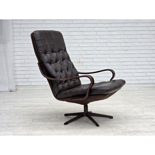 Scandinavian Swivel Armchair in Patchwork Leather, 1970s For Sale - Image 18 of 18