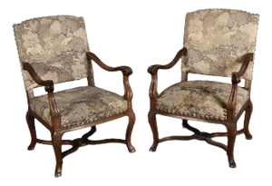 Set of Antique Baroque Armchairs in Walnut, 1800