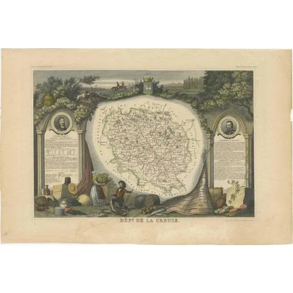 Antique map titled 'Dépt. de la Creuse'. Map of the French department of Creuse, France. This region is well known for its...