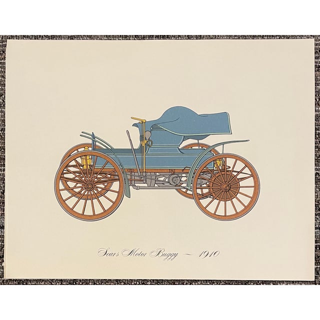 Set of six lithographs by Clarence P. Hornung (1899-1997) of 1910 Sears Motor Buggy, 1903 Ford A Tonneau, 1899 Packard...