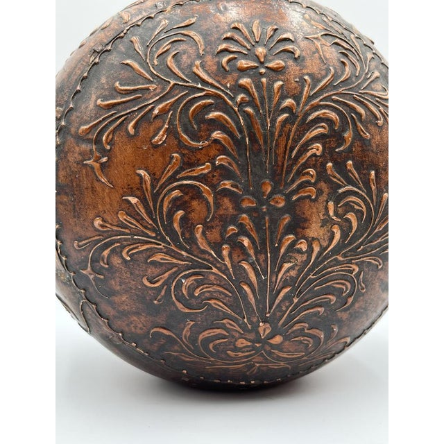 Antique Tibetan Copper Tin Vessel with Floral Pattern, 1920s For Sale - Image 6 of 11