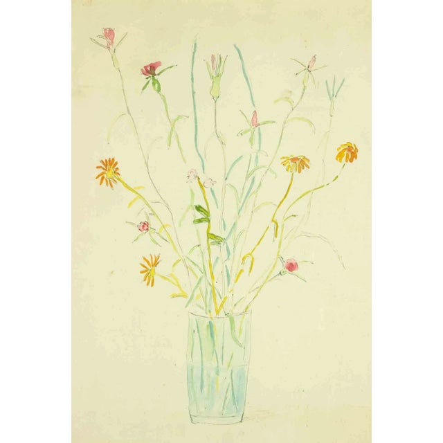 Fiorenzo Tomea, Flower Pot, Original Watercolor, 1950s For Sale