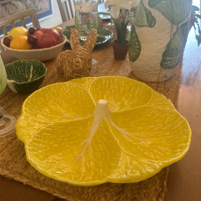 Yellow Cabage Leaf Divided Serving Plate For Sale - Image 8 of 9