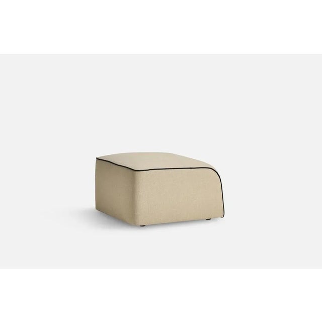 Flora pouf by yonoh. Materials: plywood, foam, webbing, wood, fabric (kvadrat vidar 0323). Dimensions: d 66 x w 70 x h 43...