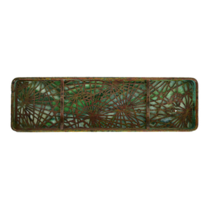 Tiffany Studios New York Pine Needle Bronze and Favrile Slag Glass Pen Tray