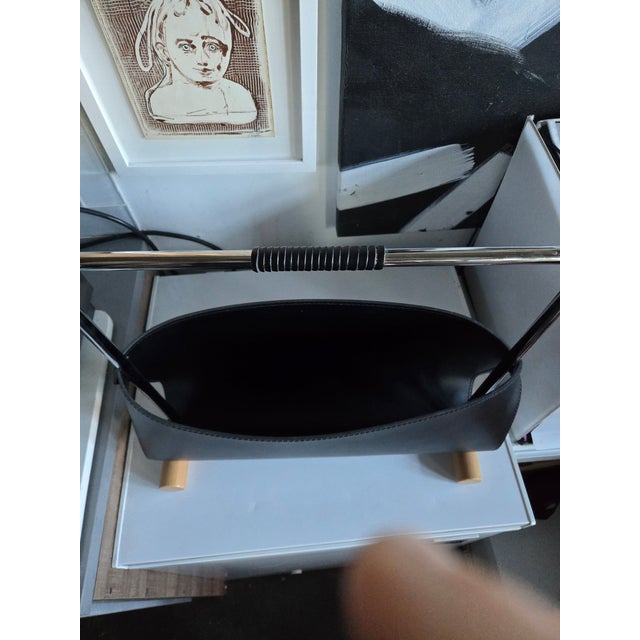 PostModern 1980's Arrben Italian Leather, Chrome & Wood Designer Magazine Holder For Sale - Image 12 of 13