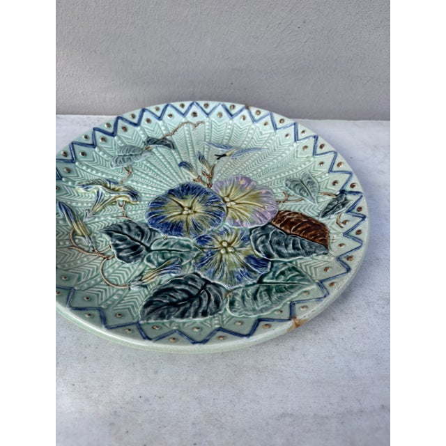 Large Majolica Morning Glory Plate Wasmuel, circa 1890. 9.5 inches diameter.