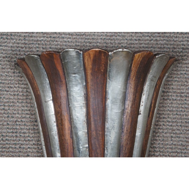 Mid 20th Century Large Vintage Wood & Metal Torchiere Wall Pocket Flower Bracket Sconce For Sale - Image 5 of 8