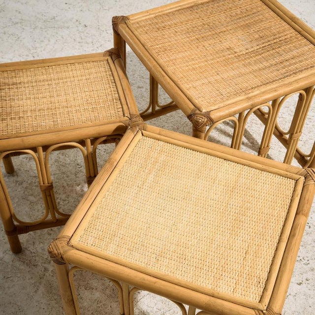 Bamboo and Rattan Nesting Tables, 1970s, Set of 3 For Sale - Image 4 of 11