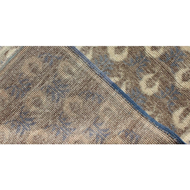 Textile Light Brown, Gray-Blue, and Cream Turkish Tulu Vintage Rug With Latticework 2'9"x6'6" For Sale - Image 7 of 7