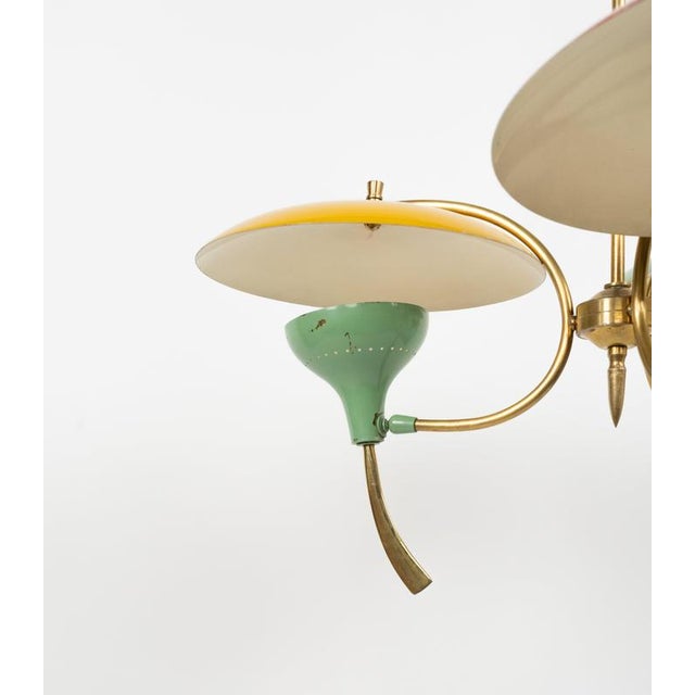 Mid-Century Chandelier in Enamel Metal and Brass in the style of Stilnovo, Italy, 1950s For Sale - Image 15 of 17
