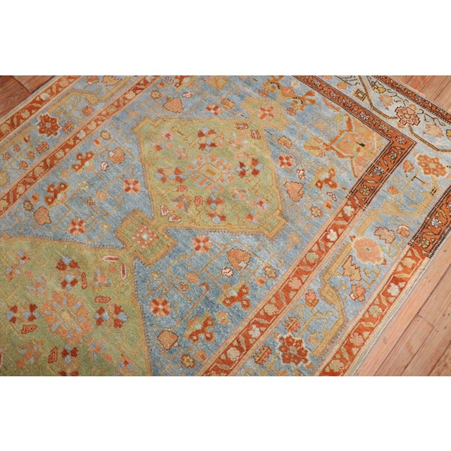 Early 20th Century Early 20th Century Zabihi Collection Persian Apple Green Sky Blue Accent Size Rug - 4'9" x 7' For Sale - Image 5 of 9